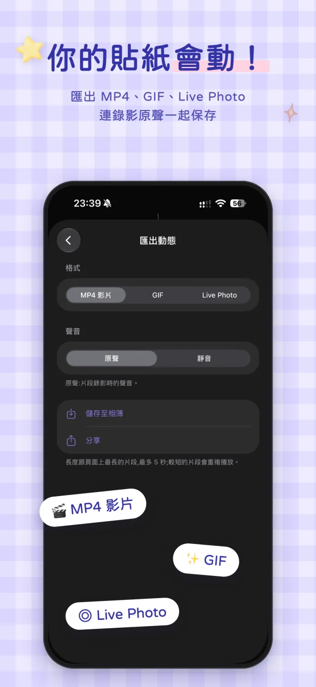 匯出動態畫面：MP4 影片、GIF、Live Photo